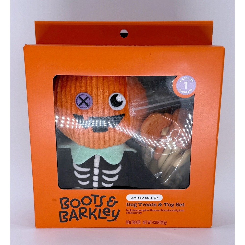 Boots & Barkley Halloween Dog Treats & Toy Set Skeleton Plush Pumpkin 4.3oz